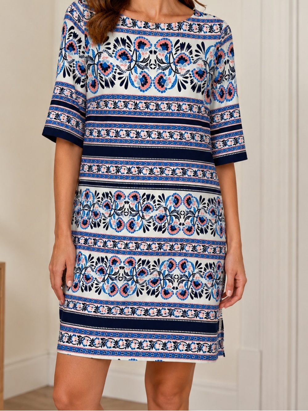 Eliza J Floral Dress- Navy, Blue & Pink